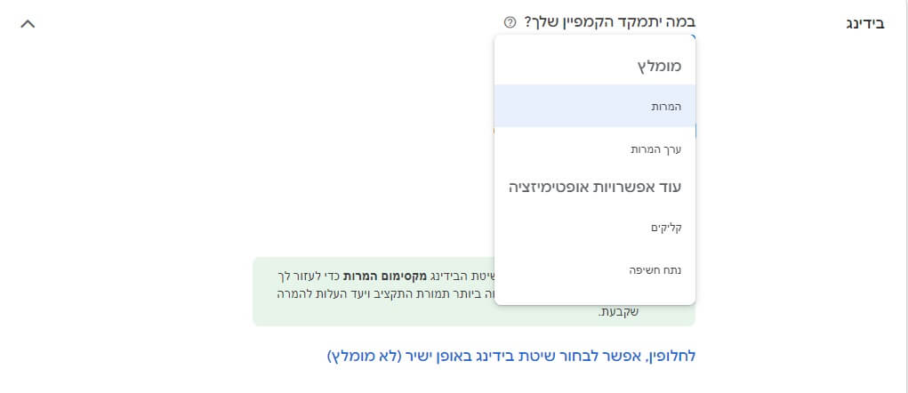 אפשרויות תמחור בגוגל